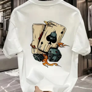 Dice T-Shirt &  Flaming Cards  – Urban Graphic Tee (Black & White) | Morocco Streetwear