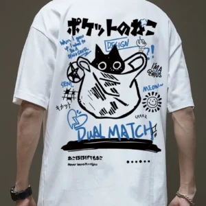 "Pocket no Neko" Streetwear for Men & Women – Oversized Japanese T-Shirt